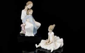 Nao by Lladro Hand Painted Porcelain Figures ( 2 ) In Total.