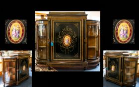 A Victorian Walnut And Ebonised Credenza Of typical form with ormolu gallery top ,