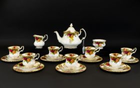 Royal Albert Old Country Roses Teaset Comprising teapot, six cups, saucers and side plates,