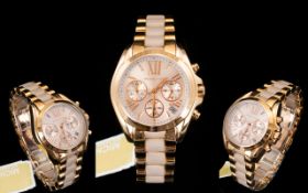 Michael Kors Bradshaw ML 6066 - Unisex Rose Gold Stainless Steel Chronograph Wrist Watch with Blush