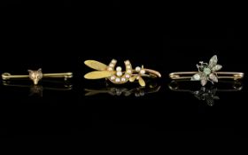 Collection of Good Quality Victorian Period Stone Set Gold Brooches ( 3 ) In Total.