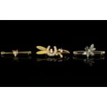 Collection of Good Quality Victorian Period Stone Set Gold Brooches ( 3 ) In Total.