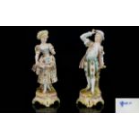 German - Nice Quality Late 19th Century Hand Painted Pair of Porcelain Male and Female Figurines -