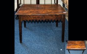 Arts & Crafts Occasional Table of plain form with Gothic-revival style apron, rustic, aged patina.