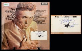 Billy Fury Autograph on 1960s page stuck to Decca LP Cover "The World of Billy Fury",