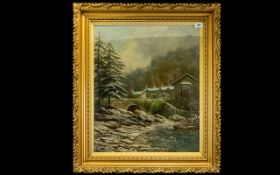 Albert Dunnington (British 1860 - 1928) Original Oil On Canvas Depicting a wintry riverside scene