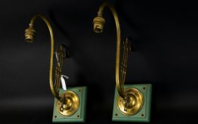 Pair of Brass Arts & Crafts Style Wall Lights Brass wall sconces fitted to square wooden mounts