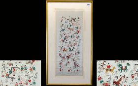 Chinese Silk Panel Depicting 100 Children 22 x 9 inches, ivory silk ground with multi-colour silk