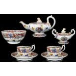 Antique Period Superb Quality - Hand Painted In Enamels ( 7 ) Piece Porcelain Tea Service.