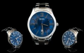 Hugo Boss Ambassador Gentleman's Excellent Quality Stainless Steel Silver Tone Wrist Watch.