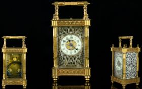 French - Late 19th Century Impressive Ornate Gilt Metal Repeating Carriage Clock.