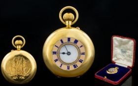 18ct Gold - Superb Quality Ladies Demi - Hunter Keyless Pocket Watch In Pristine Condition.