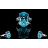 Ladies - 9ct White Gold Single Stone Blue Topaz Set Dress Ring,