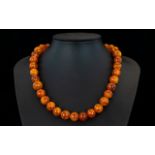 Antique Period - Natural Amber Bead Necklace of Good Form and Colour. Gold Tone Clasp. 18 Inches -