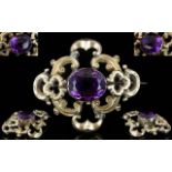 Mid Victorian Period - Large and Impressive 9ct Gold Brooch - Set with a Superb Faceted Amethyst to
