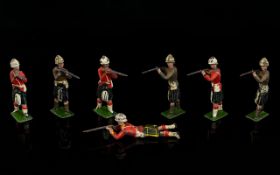 Eight Vintage Led 'Britains' Soldiers from the Black Watch, 4 Khaki Red Coats Figures.