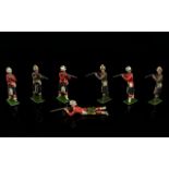 Eight Vintage Led 'Britains' Soldiers from the Black Watch, 4 Khaki Red Coats Figures.