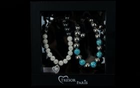 Tresor Paris Contemporary Crystal Set Friendship Bracelets Each in pewter tone metal set with