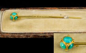 Victorian Period 18ct Gold Stick Pin Set with Gold Mounted Turquoise Top with Period Box.