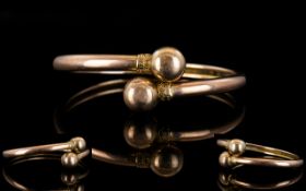 Ladies - Edwardian Period 9ct Rose Gold Open Set Bauble End Bangle, with Attractive Rose Gold Tone.