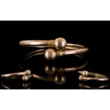Ladies - Edwardian Period 9ct Rose Gold Open Set Bauble End Bangle, with Attractive Rose Gold Tone.