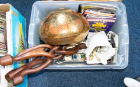 Box of Assorted Metal Ware including flatware, silver plate and brass.