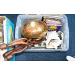 Box of Assorted Metal Ware including flatware, silver plate and brass.