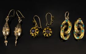 A Collection Of Victorian 9ct Gold Earrings Three pairs in total,