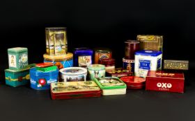 A Large Collection Of Vintage Storage Tins Over 15 items to include branded OXO tin, Cadburys tin,