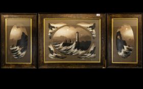 Early Twentieth Century Seascape Triptych Housed in original frames, the central panel depicting