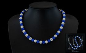 Tresor Paris Contemporary Crystal Set Necklace Comprising pewter tone beads amongst cobalt blue and