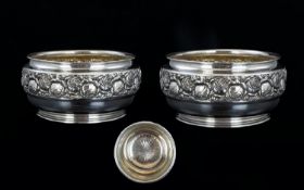 Austria Fine Pair of Solid Silver Fruit Bowls by Jakob Matzner, Decorated with Floral Band and
