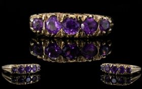 Ladies 9ct Gold Attractive 5 Stone Amethyst Dress Ring. The Five Amethysts of a Deep Purple.