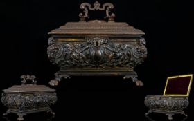 19thC French Bronze Lidded Casket, In The Renaissance Style, With Female Cameo To Lid,