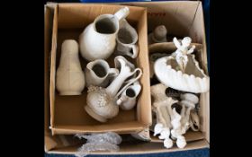 Box of Assorted White Pottery & Unpainted Ceramic Items including cherub figures, jugs,