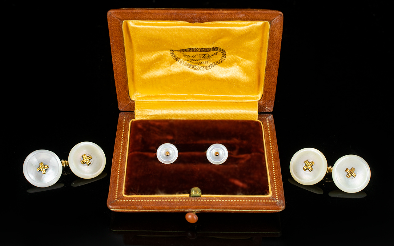 Gentleman's - Pair of 9ct Gold and Mother of Pearl Set Cufflinks, with Matching Pair of Gentleman'