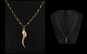 A Modern - Contemporary 9ct Gold Horn of Plenty - Pendant Drop Attached to a Long 9ct Gold Belcher