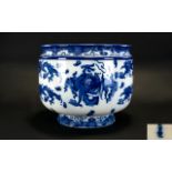 Royal Doulton ' Oyama ' Pattern - Blue and White Jardiniere. c.1900 - 1910. 10.5 Inches - 26.25 cm