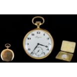 14ct Gold Longines Open Faced Pocket Watch, White Enamelled Dial,