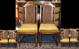 Six Early Twentieth Century French Walnut Cane Backed Dining Chairs High backed chairs with carved