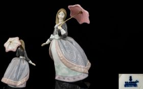 Lladro Porcelain Figure Angela - Young Girl with Parasol. Model No 5211. Height 7.5 Inches - 18.