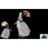 Lladro Porcelain Figure Angela - Young Girl with Parasol. Model No 5211. Height 7.5 Inches - 18.