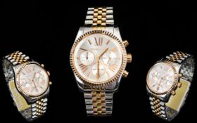 Michael Kors MK 5735 Ladies Lexington Tri-tone Chronograph Steel Watch.