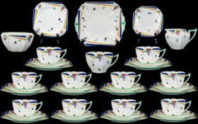 Shelley - Art Deco Period Superb Quality Hand Painted Enamel ( 36 ) Piece Fine Bone China Tea