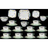 Shelley - Art Deco Period Superb Quality Hand Painted Enamel ( 36 ) Piece Fine Bone China Tea