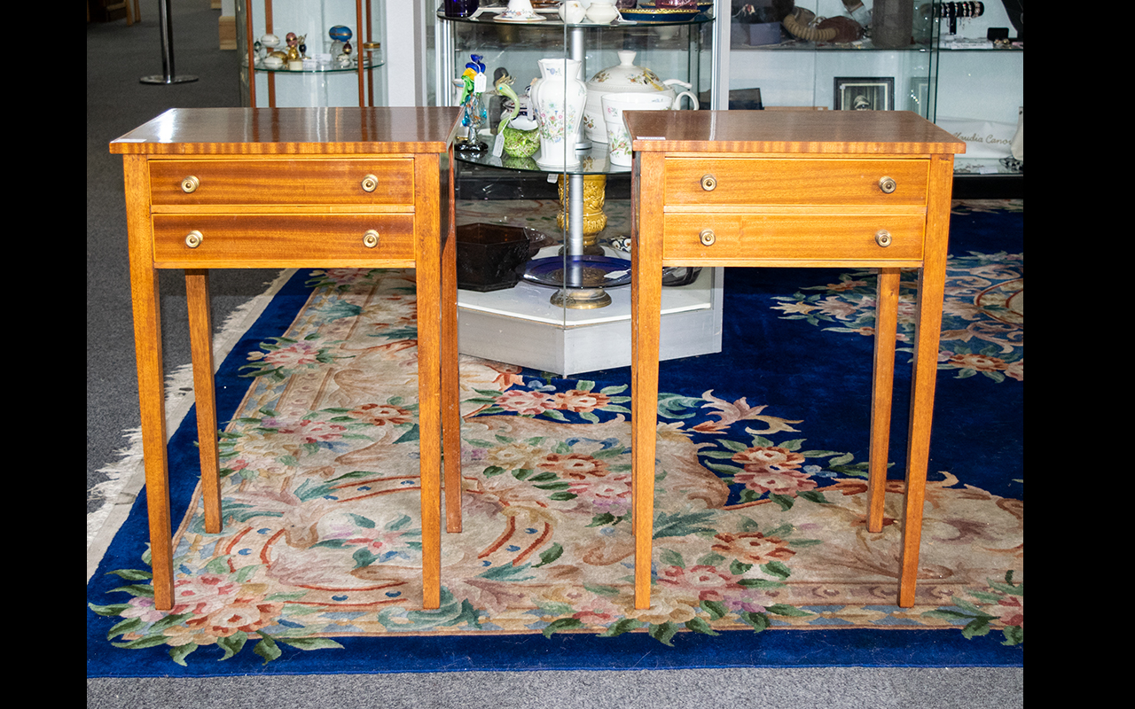 Edwardian Mahogany Side Tables both two drawers raised on square tapering legs.