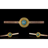 Victorian Period Nice Quality 9ct Gold - Aesthetic Bar Brooch with Applied Ornate Centre Roundel,