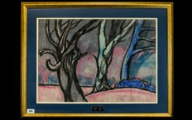 Theodore Major Attributed 1908 - 1999 Figure Amongst the Trees - Chalk Pastel on Paper.