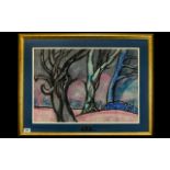 Theodore Major Attributed 1908 - 1999 Figure Amongst the Trees - Chalk Pastel on Paper.