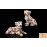 Chinese Export Hand Painted Enamel Ceramic Dog Figures ( 2 ) Each Dog Decorated with Floral Images